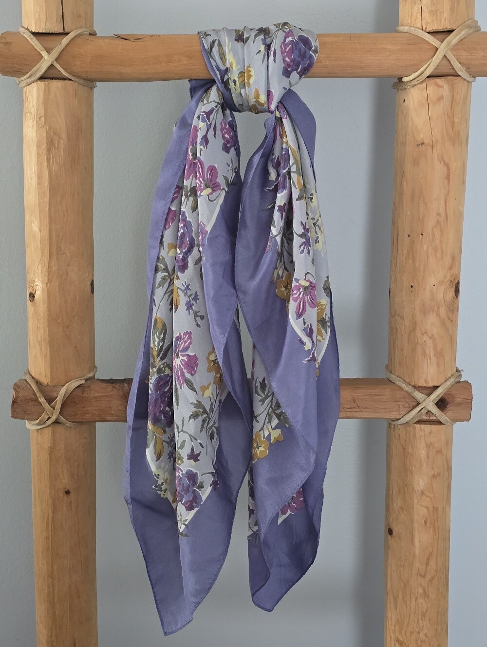 Purple Square Multi-color Floral Silk Scarf